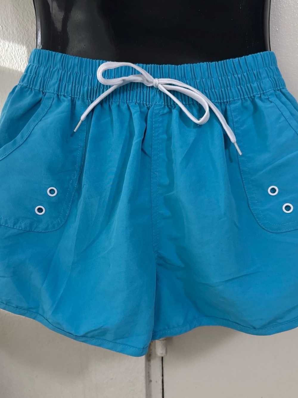 Aqua Teal Athletic Drawstring Shorts with White Tie